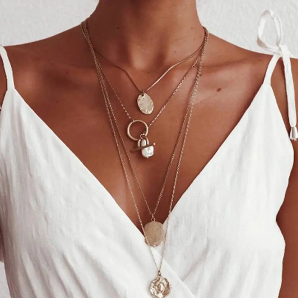 Женское нежное модное крутое геометрическое металлическое многослойное