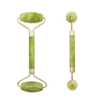 1 шт Двойная Головка зеленый нефритовый валик эллиптический массажер для глаз уход за кожей шеи лица для похудения Тонкий уход за кожей лица Красота Приспособления для подтяжки овала лица