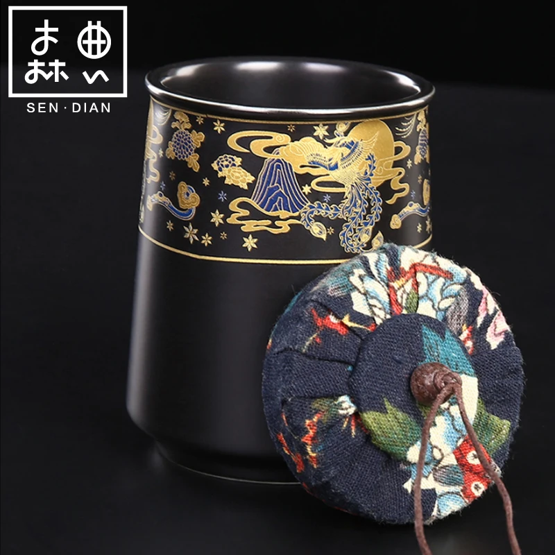 

SENDIAN Ceramic Tea Caddy High Temperature Resistant Retro Style Storage Box 2021 New Hot Sale Office Home Tea Set Accessories