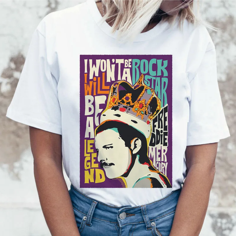Летняя женская футболка Freddie Mercury Queen Band модная 90s графический рок топ футболки