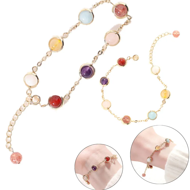 

Crystal Female Korean Version Sweet Son Department Seven Color Transfer Bead INS Exquisite Version Rainbow Sugar Bracelet