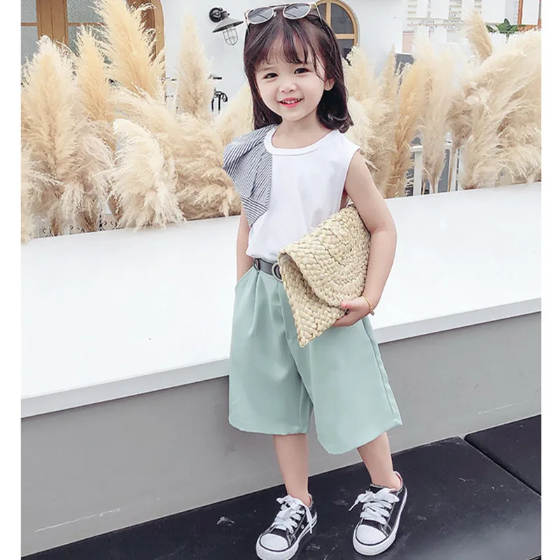 DFXD New Kids Fashion Summer Children's Sets Boys Girls Sleeveless Tops Loose Wide Leg Pants Korean Two Piece Outfit Set 2-7T