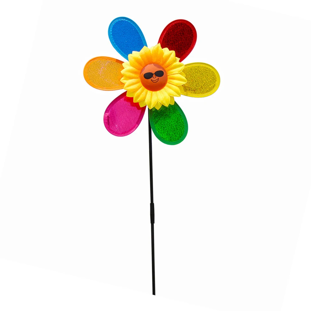 Ветряная мельница в виде подсолнечника со смайликом для украшения сада на