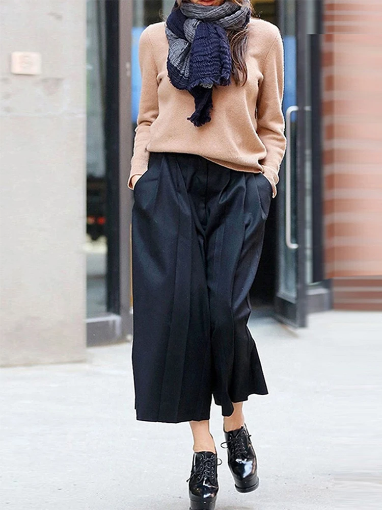 

Fashion Designer 2022 Spring Wool Knitting Top+Black High Waist Loose Pants Ladies Elegant Office Lady 2 Pieces Set
