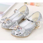 Детские туфли для танцев, кожаные туфли на высоком каблуке для девочек, дышащие туфли с блестками и бантом