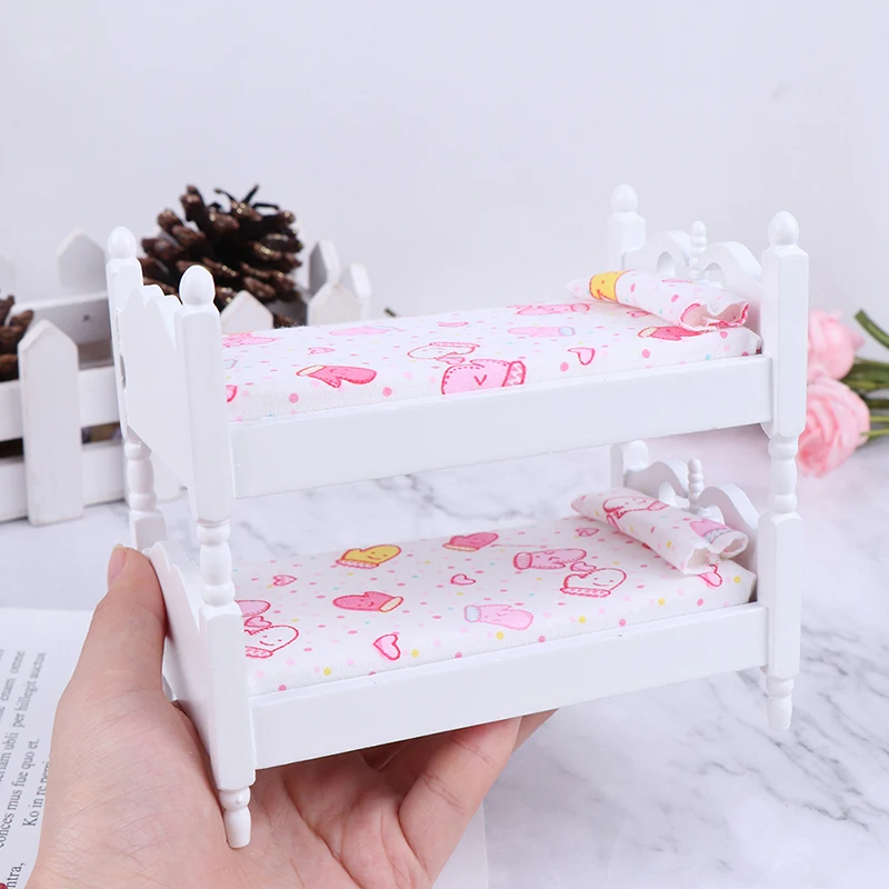 

1:12 Dollhouse Miniature Furniature Model Mini Double-deck Bed Doll House Decor