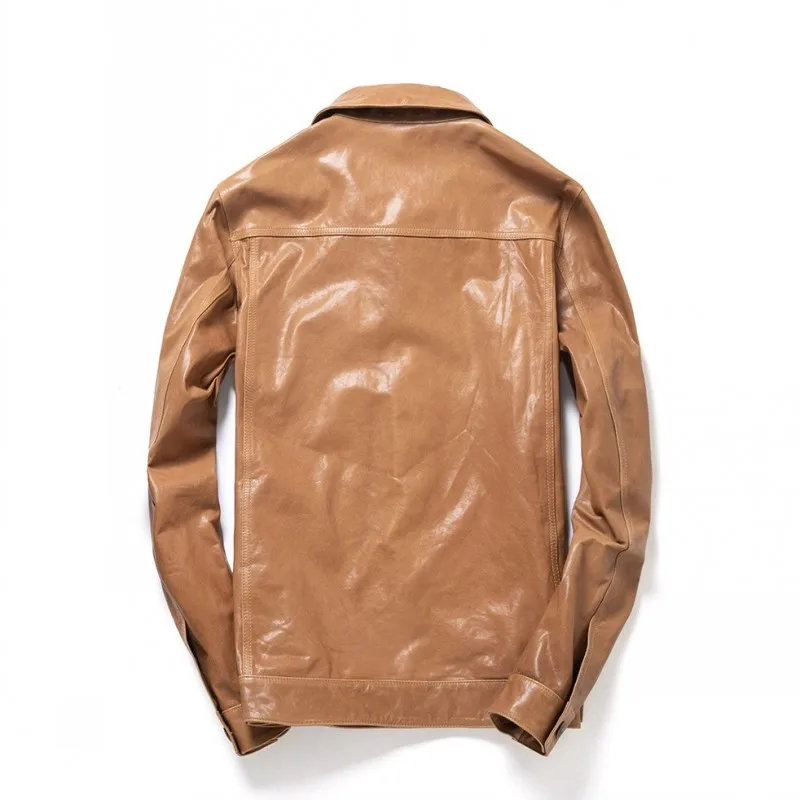 

Real Vintage Brand Leather Jacket Men Autumn Sheepskin Motorcycle Biker Jacket Long Sleeve Slim Casual Outerwear Plus Size 4XL