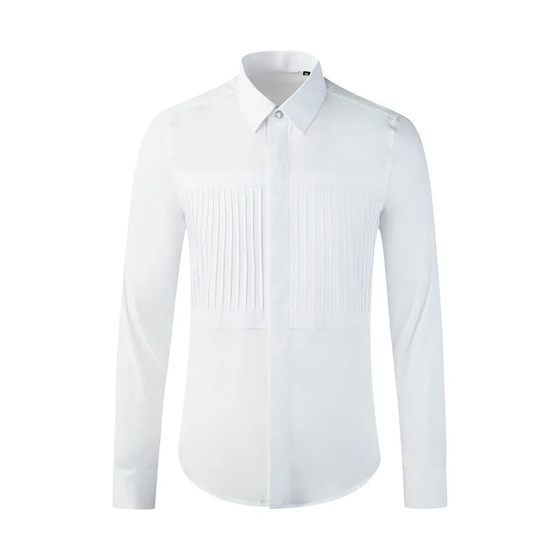 

IEFB Men's Business Casual Long Sleeve Shirt 2021 Autumn New Symmetrical Fold Stitching Solid Color Black White Blouse 9Y5613