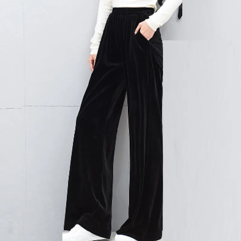2020 зимние женские бархатные широкие брюки ретро с высокой талией размера плюс