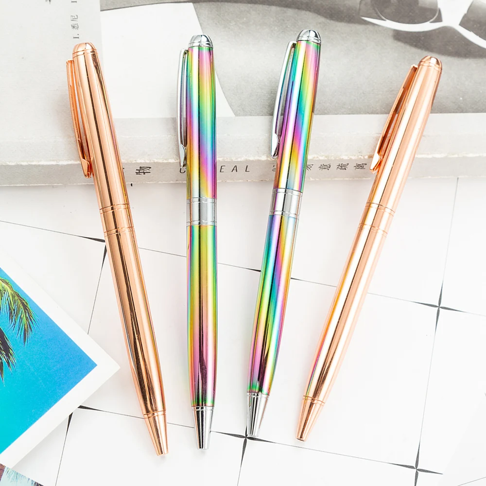 

14Pcs Rainbow Colorful Metal Ballpoint Pen 1.0 MM Nib Balck Refill Writing Tools Office School Supplies Stationery Gift Pens