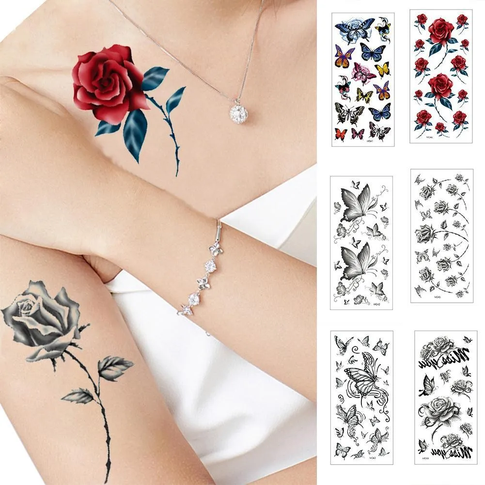 Боди арт водонепроницаемые Временные татуировки бабочка цветок плечо