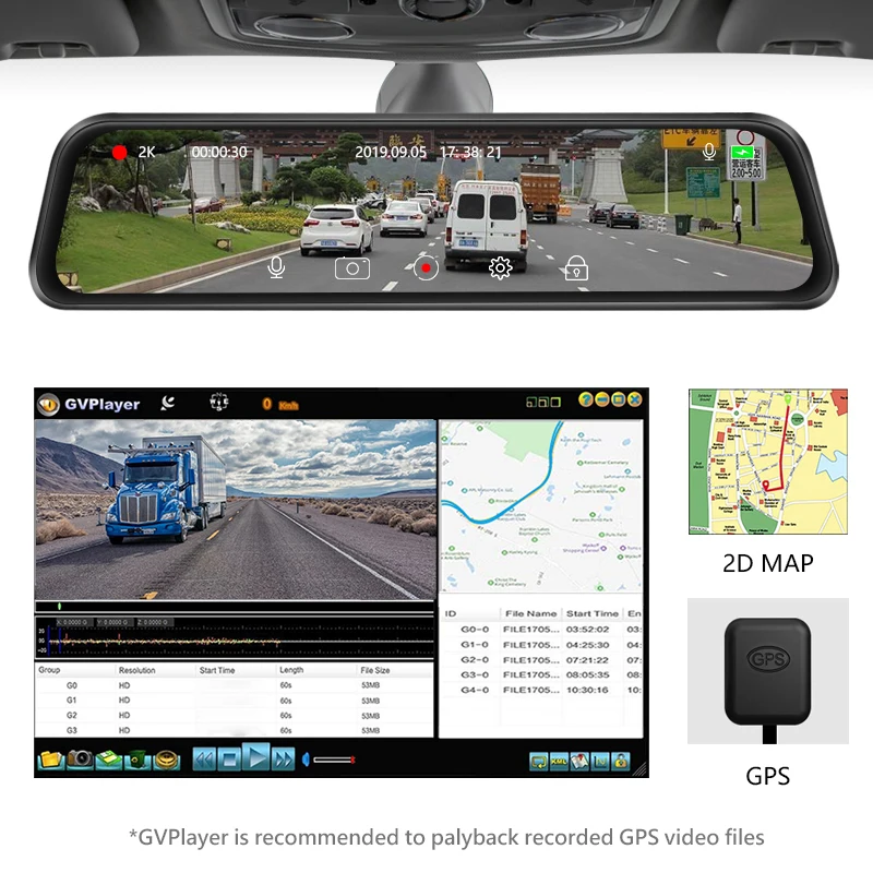 Jansite 12 дюймовый автомобильный видеорегистратор Ultra HD 2K камера stream media GPS дорожка