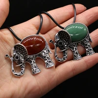 natural stone necklace with elephant shaped semi precious pendant leather cord 2mm charms for elegant women love romantic gift