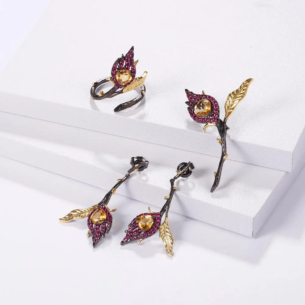 Женские броши GEM'S BALLET Black &amp 18k Gold 925 Серебряный двухцветный ручной работы с