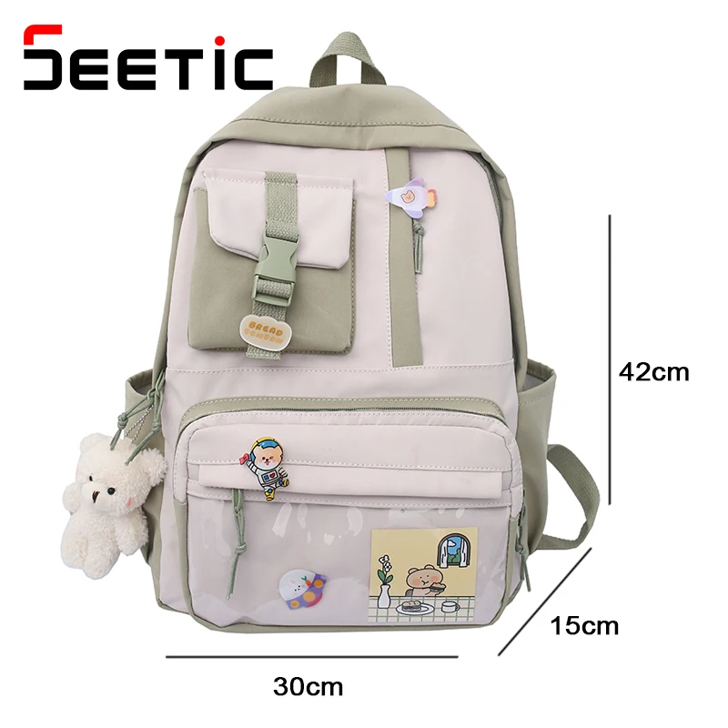 

SEETIC Waterproof Nylon Student Backpack Large Capacity Travel Bag Female Multi-Pocket Backpack Women Quality School Bag
