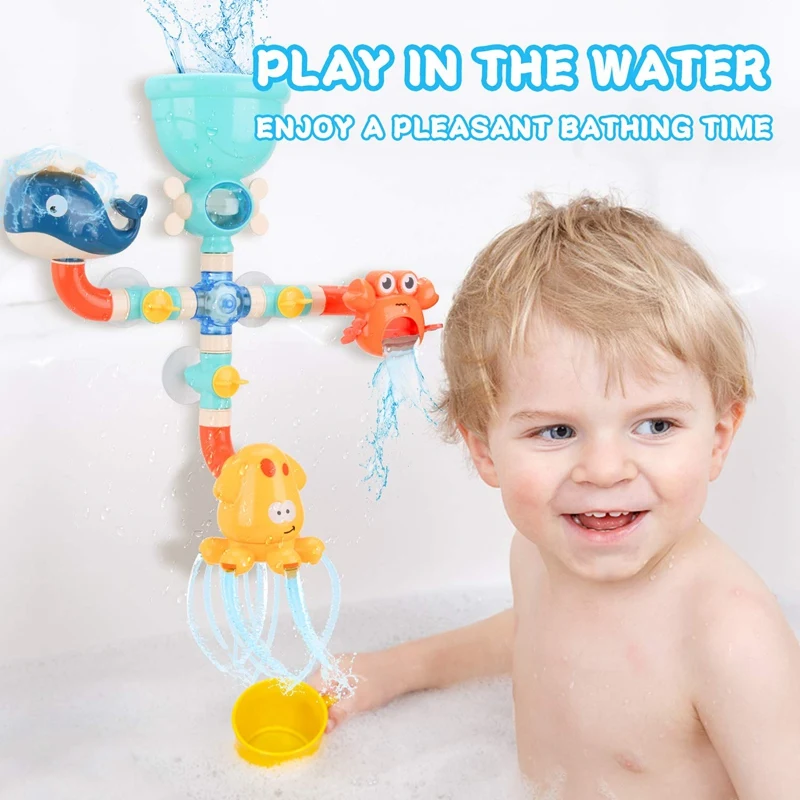 

Baby Bath Toys DIY Water Pipes Toys with Water Spray Bathtub Toys Windmill for Toddlers Kids Girls Boys