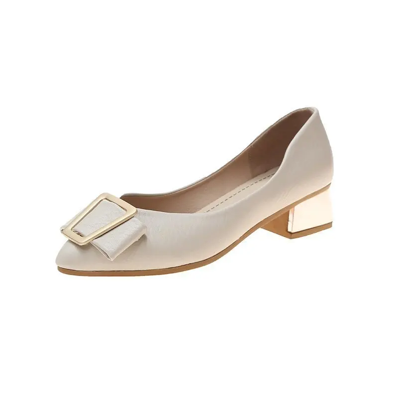 

2021 Spring and Summer New Daily Low-cut Pointed Thick Heel Women's Solid Color Flat Shoes Office Women's Shoes