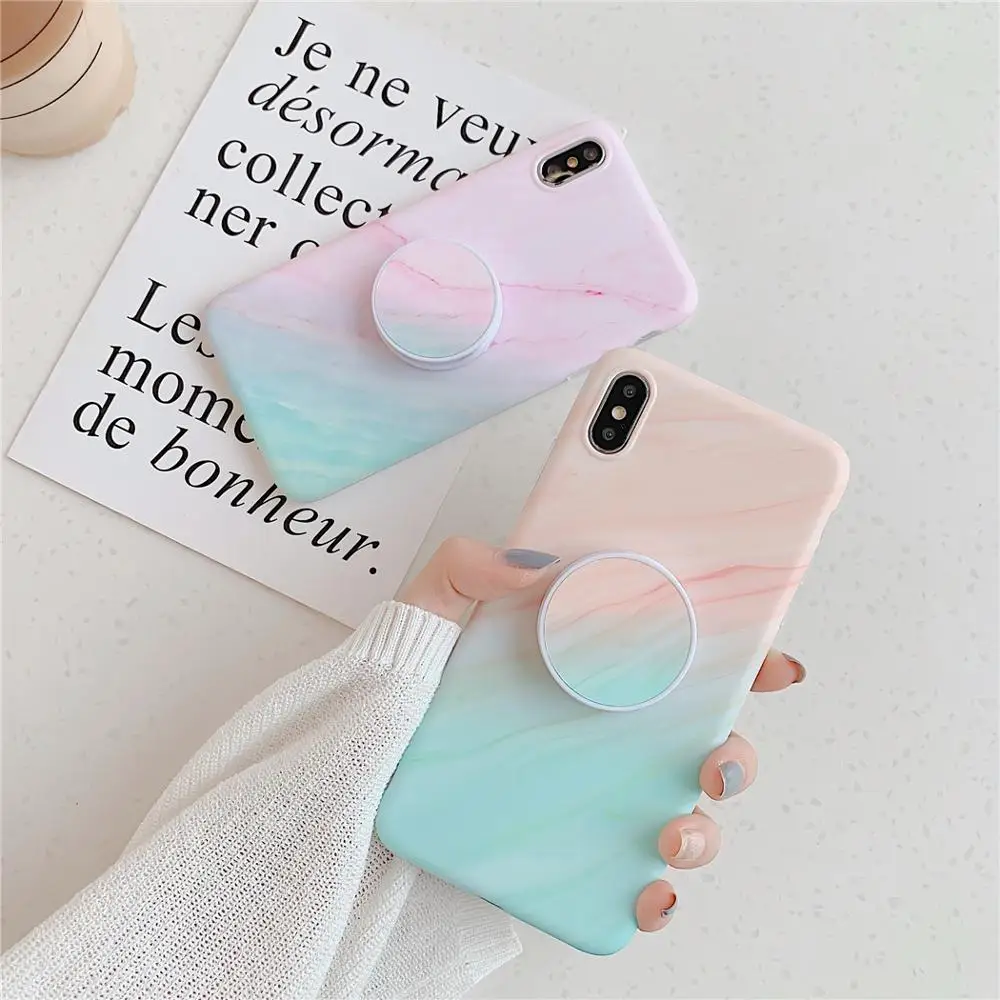 Милый цветной Радужный держатель подставки матовый мраморный чехол для телефона