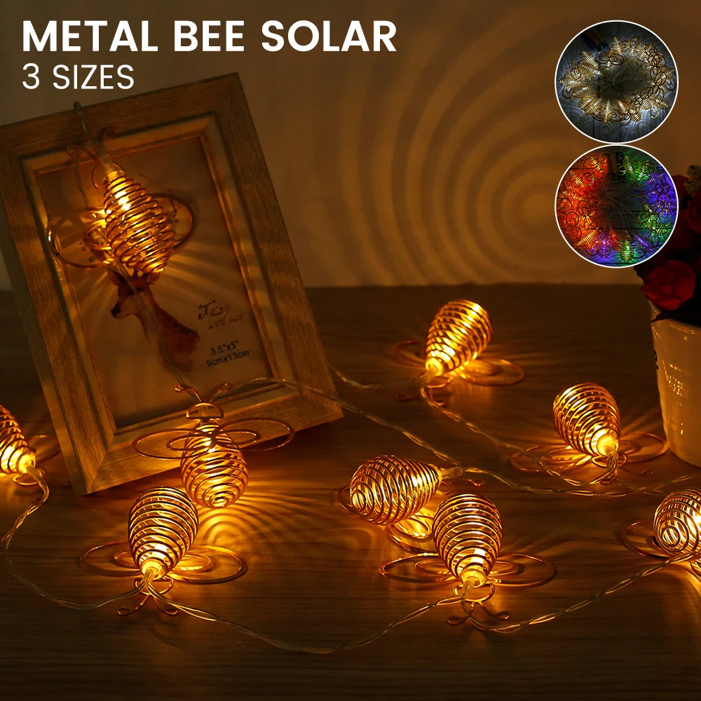 

3M Garden Solar Bee String Lights Honey Fairy String Lights 3 Modes Lighting Lamp Bistro Christmas Decoration Waterproof Gift