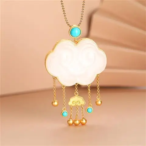 

Natural Hetian Jade Lock of Good Wishes Pendant Female S925 Sterling Silver All-Matching Tassel Necklace Fashion Popular Classic