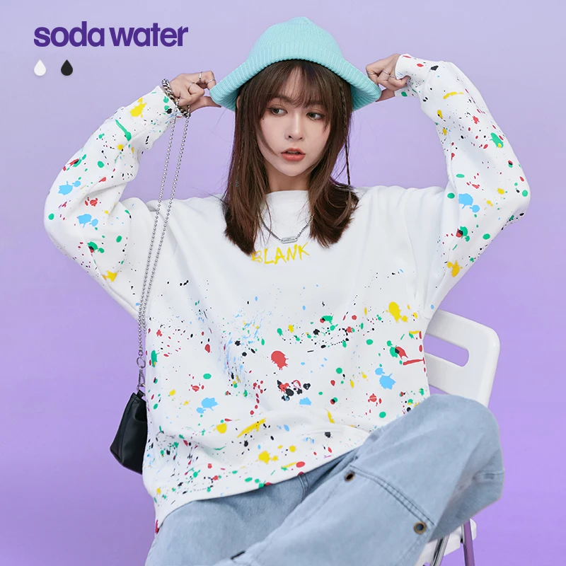 

Свитшот SODAWATER с граффити, уличная одежда белого цвета, Толстая теплая флисовая толстовка для пар, пуловер в стиле оверсайз в стиле хип-хоп, зи...