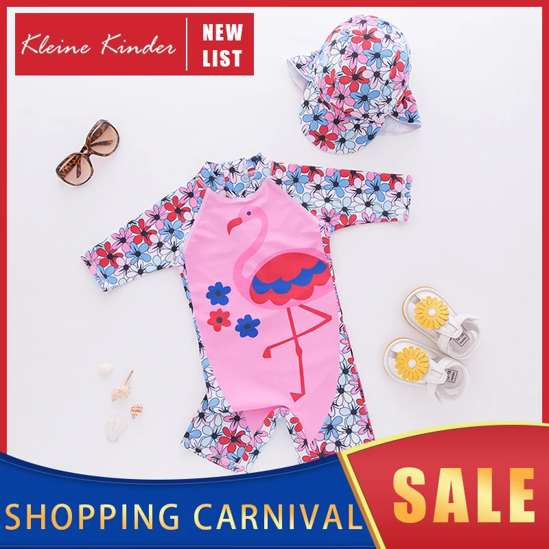 Детские купальники UPF50 детский слитный купальник с шапочкой и мультяшным принтом