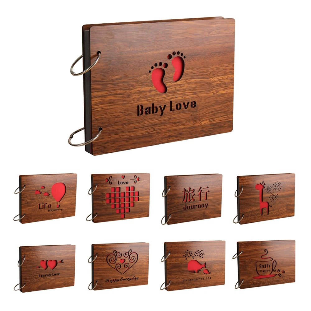 

8 Inch Redwood Cover Albums Handmade Loose-leaf Pasted Photo Album 30 pages Personalized Photo Album