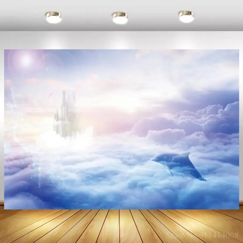 

Sunshine White Clouds Sky Scenic Photography Backdrop Dreamy Girl Princess Castles Birthday Newborn Baby Photo Backgrounds