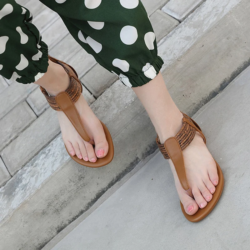 

Summer Breathable Women's Sandals Light Large Size Flat Shoes Woven Retro Zipper Soft Travel Sandals Leisure Ladies Classic 2021