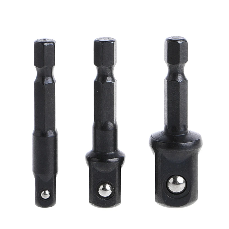 

3 Pcs Socket Adapter Set Hex Shank to 1/4 3/8 1/2 Inch Impact Driver Drill Bits
