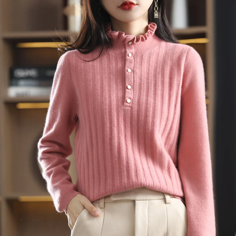 

100% Pure Wool Sweater 2021 Ladies Turtleneck Pullover Casual Knit Tops Slim Fashion Large Size Female Jacket Long Sleeve Warm