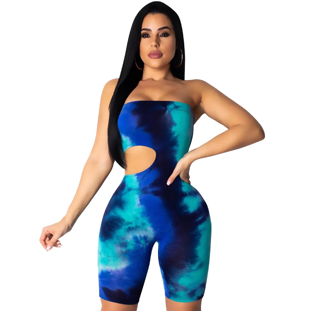 2020 Women Jumpsuit Tie Dyeing Bodycon Strapless Casual Club Party Romper Overalls Femme Summer Fashion Tracksuit Sexy Clothes | Женская