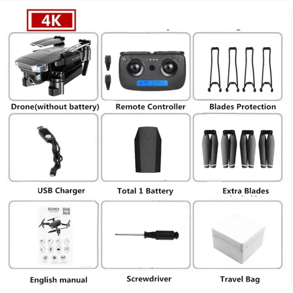 4K 1B Box ZLL SG901 камера Дрон 4K HD Двойная камера дроны Квадрокоптер FPV Профессиональные с GPS долгий срок службы батареи - Цвет: 4K 1B Box