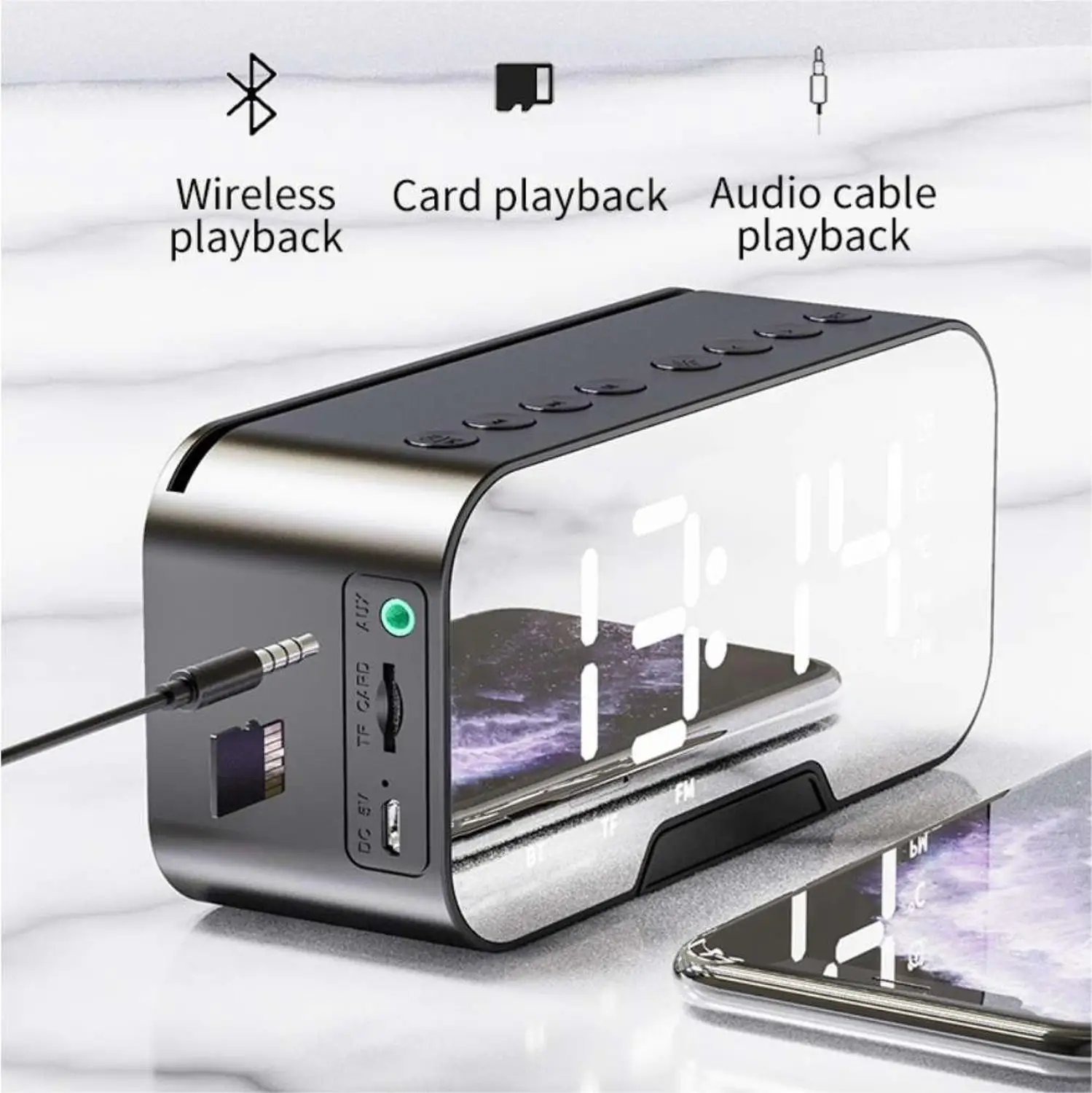 Wireless Speaker Tf Portable Bluetooth Table Digital Alarm Clocks LED Dedside Electronic Clock With Thermometer Fm Radi0 | Дом и сад