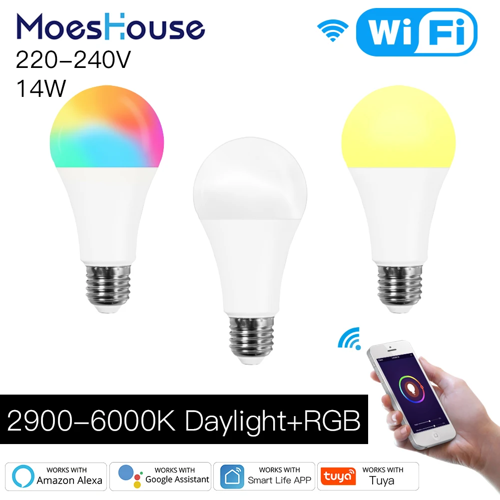 MoesHouse WiFi умная светодиодная затемнения светильник лампы 14 Вт RGB C + W приложение Smart