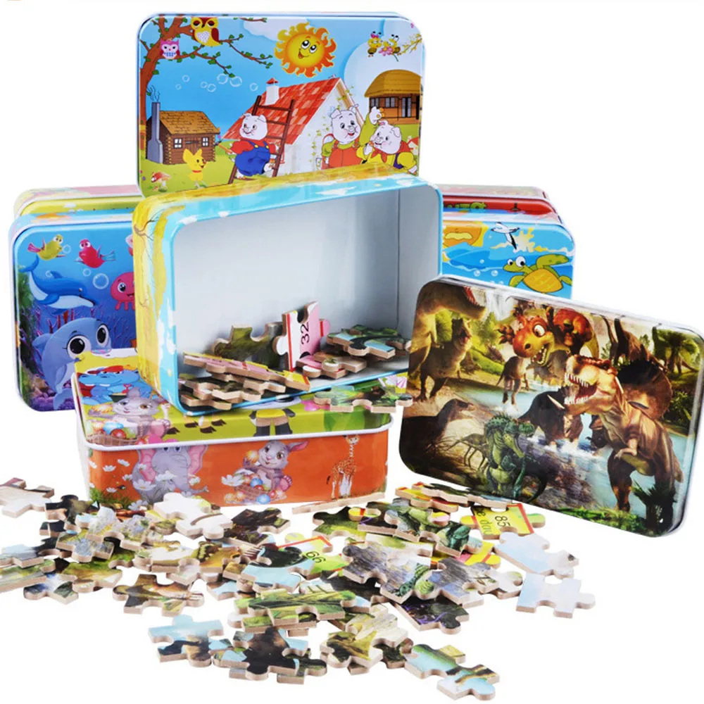 100 шт. деревянные головоломки игрушки для детей мультфильм животных раннего