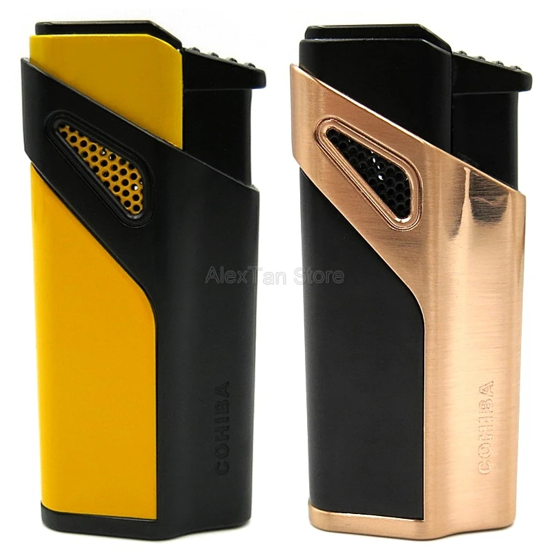 COHIBA Роскошная ветрозащитная зажигалка 3 фонарь Jet Blue Flame металлическая для Сигар