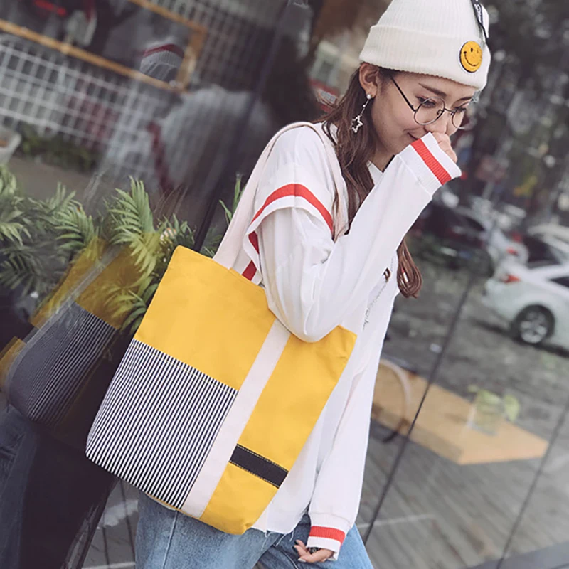 Женские парусиновые сумки для покупок из эко ткани полосатая сумка модные