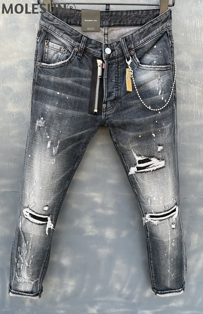 

Moto & Biker jeans dsq brand Italy mens jeans pants Men Slim Stretch jeans denim trousers black hole Pants jeans for men 010