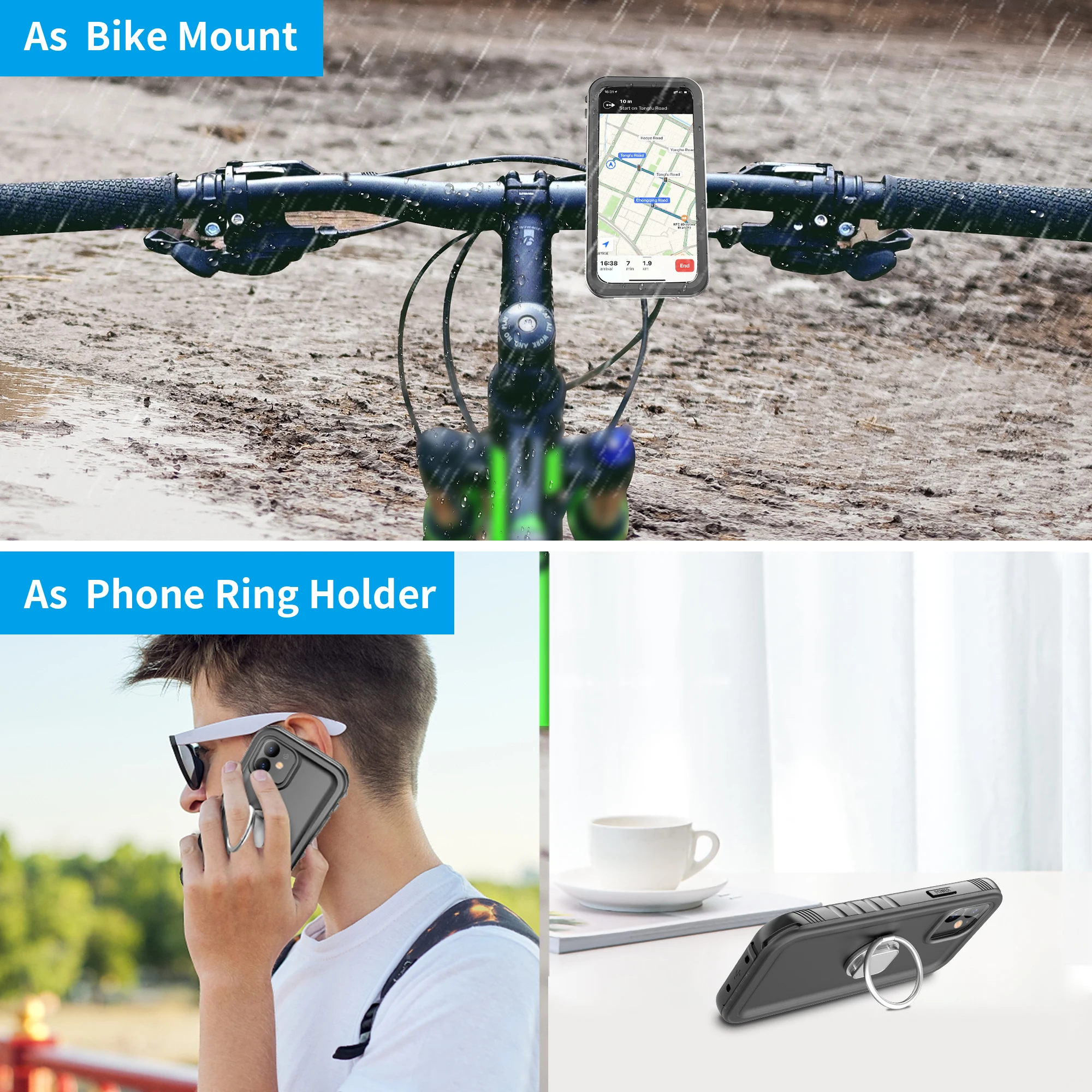 

New Secure Bike Motorcycle Phone Holder,IP68 Waterproof Case for iphone 11 11 Pro 11 Pro Max,Aluminum Bicycle Moto Phone Mount