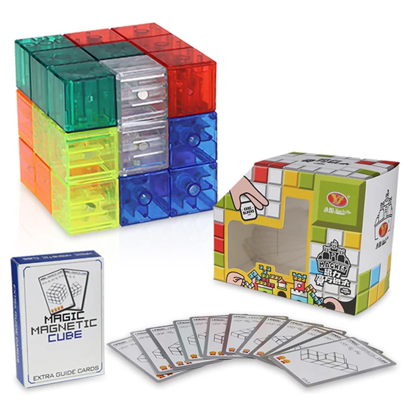 YJ DIY magn&eacute;tico de construcci&oacute;n de 3D im&aacute;n azulejo 7 Uds juego rompecabezas Speed cubo 54 Uds gu&iacute;a tarjetas IntelligenceToys para los ni&ntilde;os-0