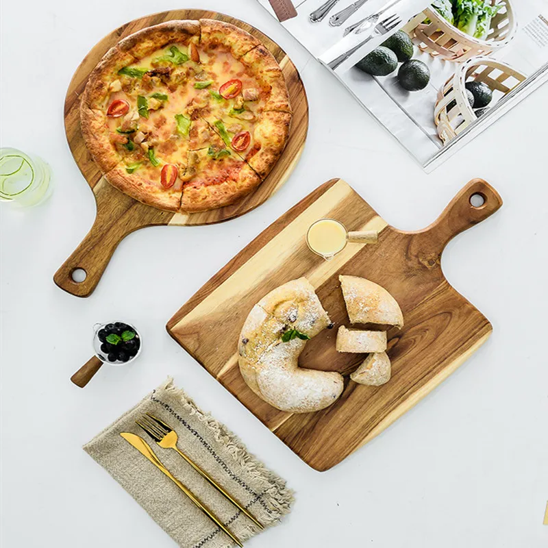 Квадратная круглая деревянная разделочная доска для кухни разделочная доска 2 размера диски для пиццы настоящая древесина без клея Стоковая пластина