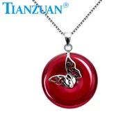 butterfly pendant 925 silver pendant necklace artificial red color ruby circle with 25mm 46ct main stone for jewelry