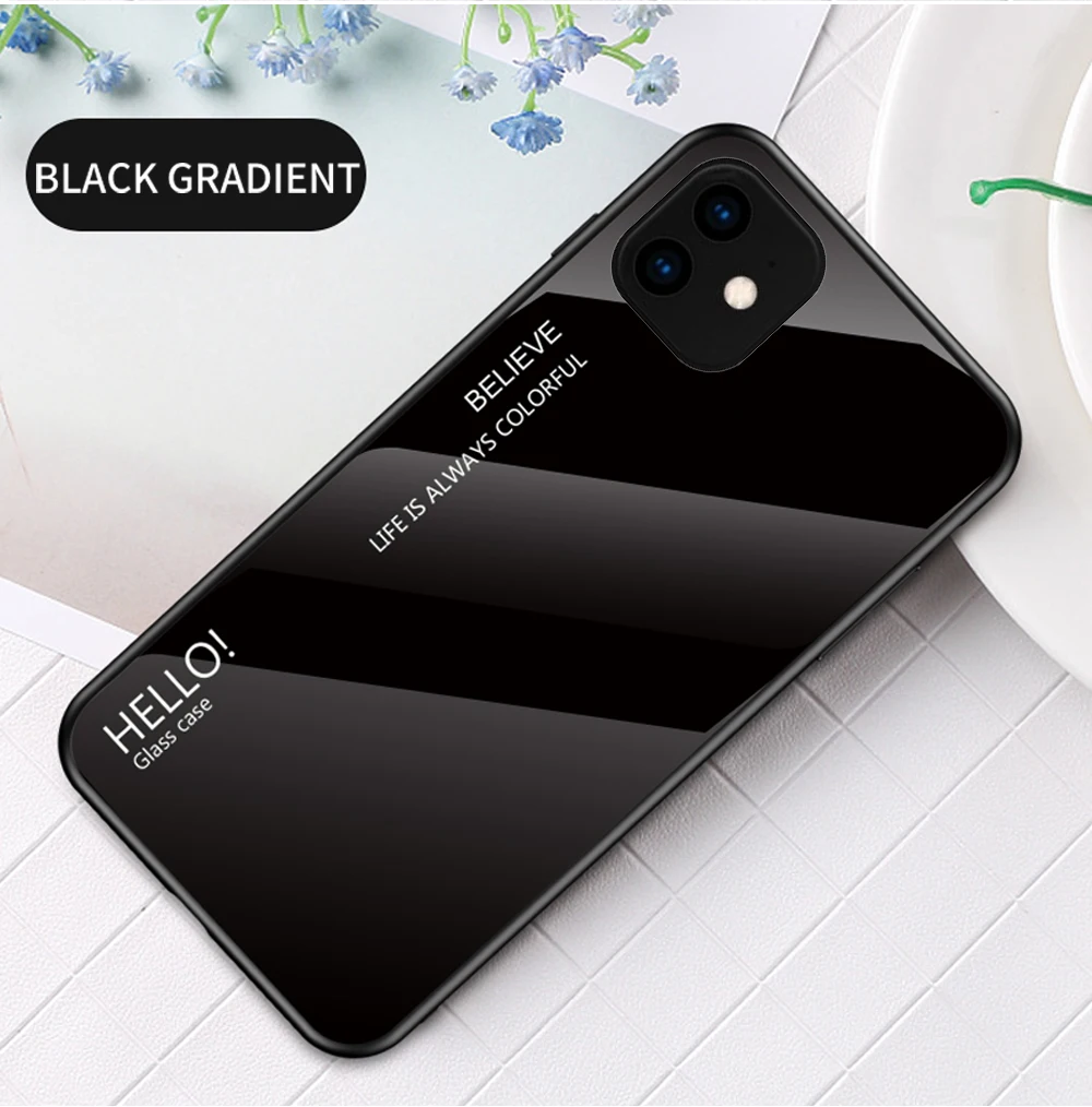 Чехол из закаленного стекла для iPhone 7, 8, X, 6, 6S Plus, градиентный цвет, голубой луч, Аврора, кожа, задняя крышка для iPhone 11 Pro, XS Max, X, XR, чехол