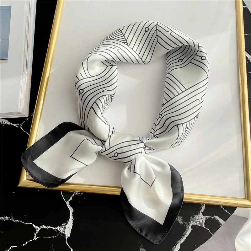 

Шелковый квадратный шарф в полоску для женщин, маленькая повязка на голову с принтом, шаль, модные женские шарфы, женский платок, шарфы, нови...