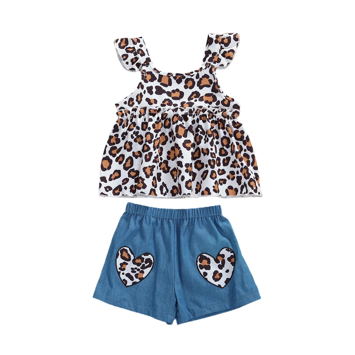 

Girls Summer Clothes Two Piece Set, Fashion Leopard Flying Sleeve Top and Loose Elastic Waist Shorts Toddler Baby Girl Clothes