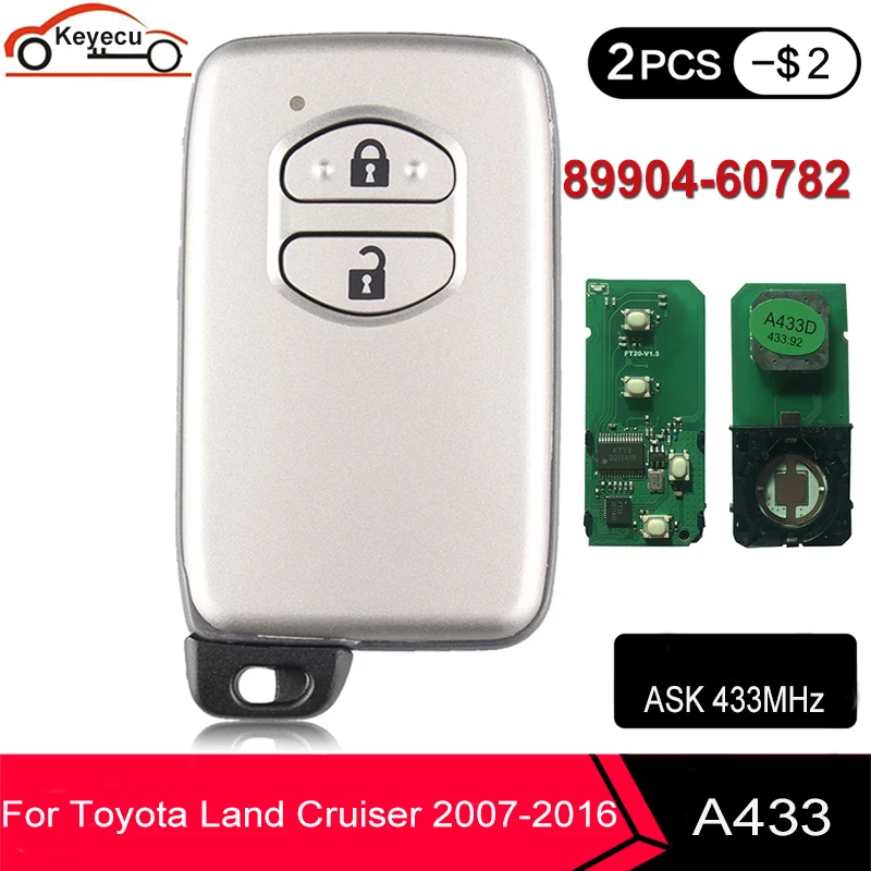 

KEYECU Keyless Go 2 Button for Toyota Land Cruiser Prado 2007-2016 Smart Key B53EA P1 98 4D-67 Chip FCC ID: 89904-60782 A433