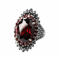 popular retro thai silver big gemstone ring geometric pomegranate exaggerated black ore ring simple luxury fashion ladies choice