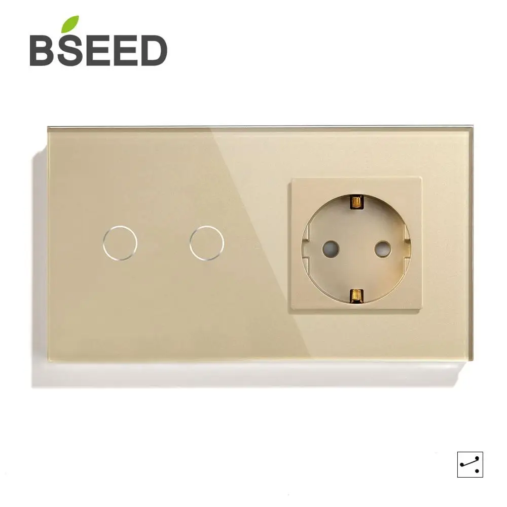 BSEED, 1 комплект, 2 комплекта, 3 комплекта, 1 способ, 2 способа, сенсорный выключатель, стандарт ЕС, розетка с черным, белым, золотым, кристальным стеклом, панельные переключатели - Цвет: Golden 2 Gang