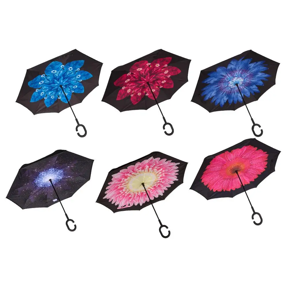 

Double-Layer Reverse Umbrella Lazy Umbrella Anti-Splashing Double-Layer Handle Free Car Reverse Umbrella Waterproof Straight U
